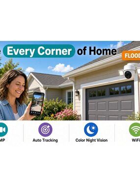 5MP WiFi PTZ Floodlight Security Camera Auto Tracking Color Night Vision